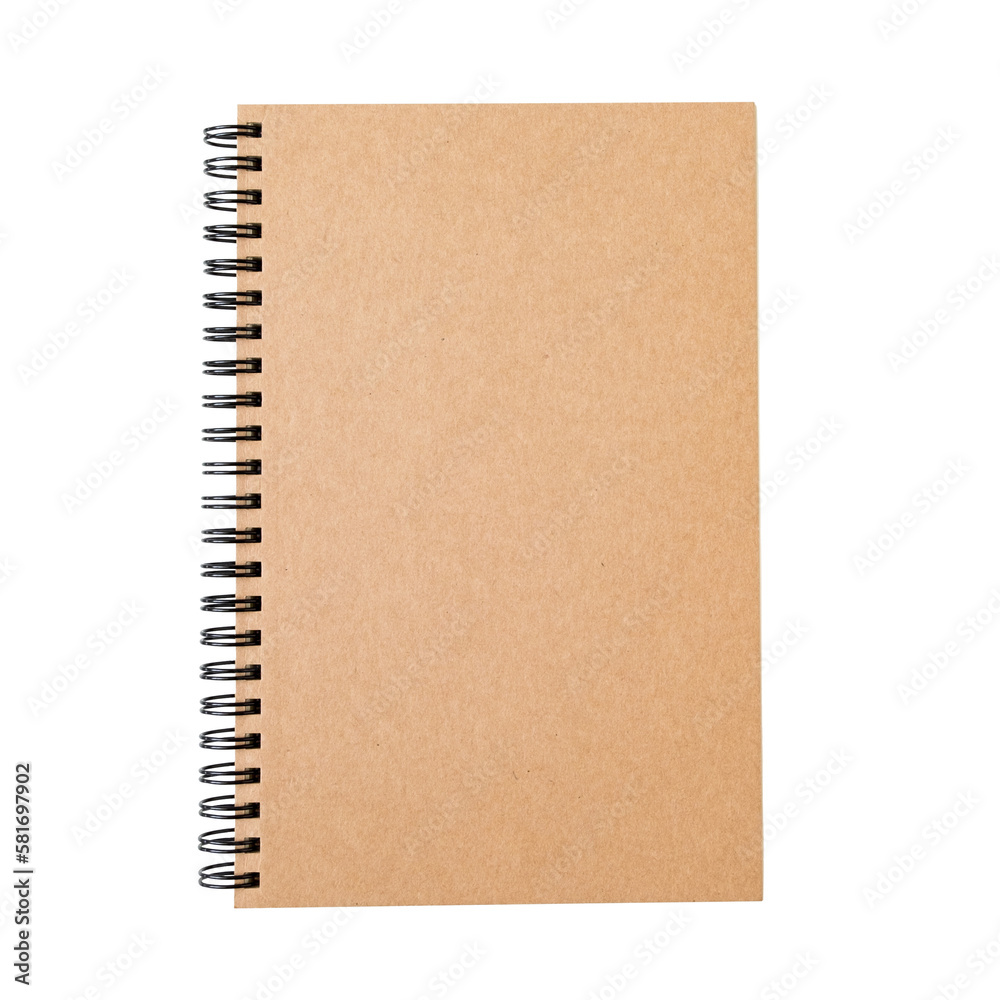 Top view of closed blank notebook brown craft paper cover isolated on transparent background Top view of closed blank notebook brown craft paper cover isolated on transparent background