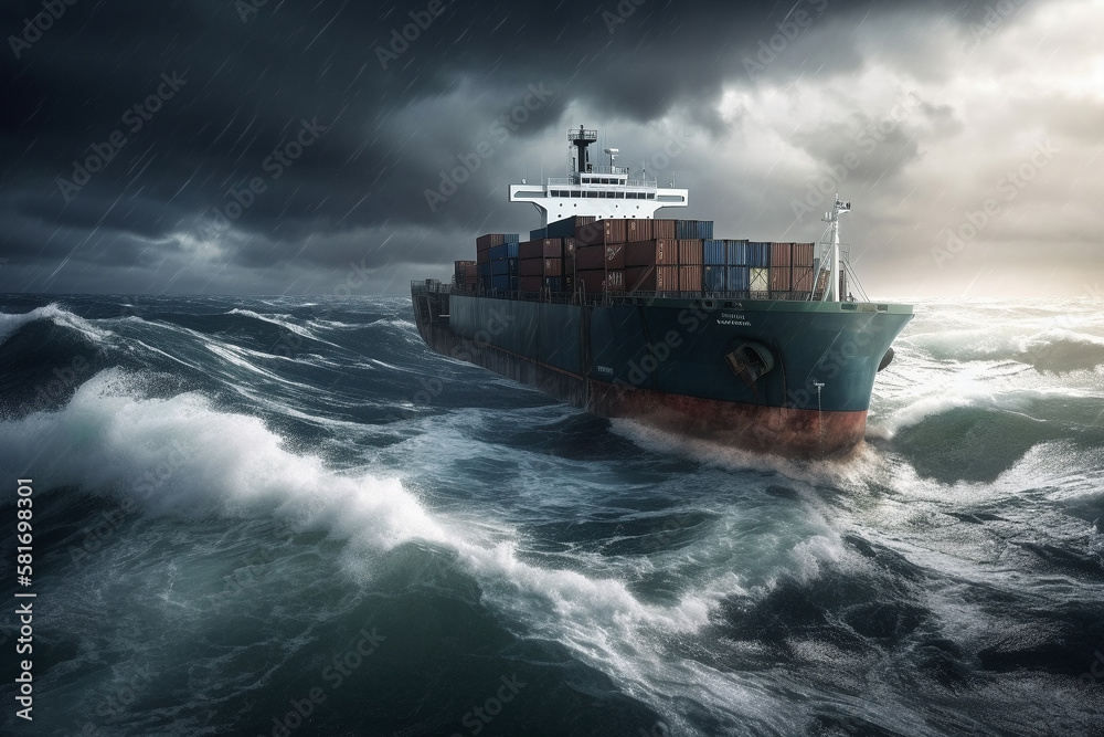 Cargo ship in a stormy sea - Generative AI Cargo ship in a stormy sea - Generative AI