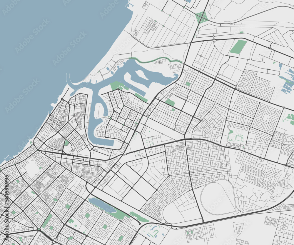 Obraz premium Ajman vector map. Detailed map of Ajman city administrative area. Cityscape urban panorama.