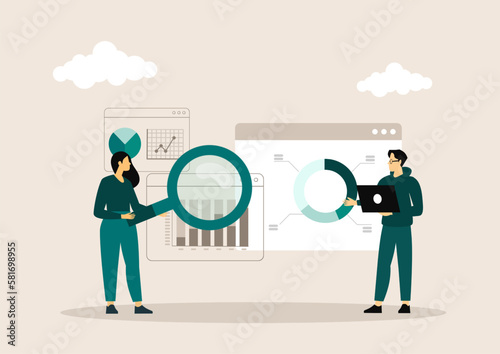 People concept. Vector illustration of team management, data analysis, planning, business report for graphic and web design, business presentation and marketing material.
