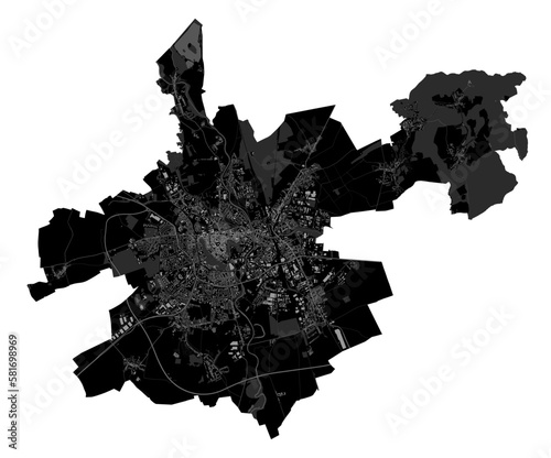 Brno map. Detailed black map of Brno city poster with roads. Cityscape urban vector. Cityscape poster metropolitan aria view.