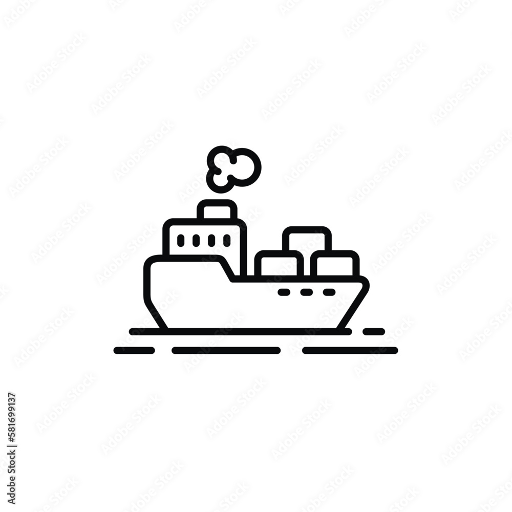 Cargo ship line icon isolated on white background Cargo ship line icon isolated on white background