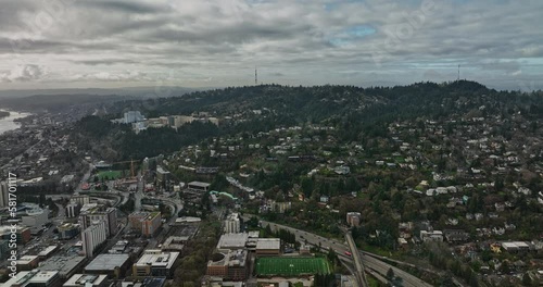 Portland Oregon Aerial v121 flyover State University campus towards Homestead Southwest neighborhood capturing hillside residential area and Marquam Nature Park - Shot with Mavic 3 Cine - August 2022 photo