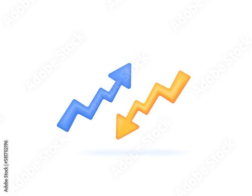 Descending and increasing graphic data. decrease and increase. slump and soar up. up and down arrows, icons, or symbols. 3d and realistic design. vector elements
