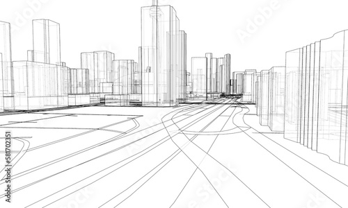 3d urban landscape. Buildings and roads