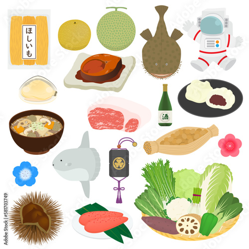 茨城県の名物のイラストセット