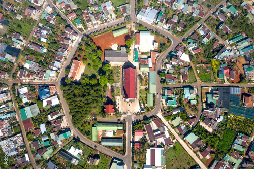 Tan Ha Parish Church seen from above at Phan Chu Trinh Street, Loc Tien, Bao Loc, Lam Dong, Vietnam