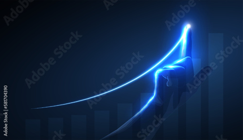 Growth. Rising success graph chart with a neon line. Upward trend  economy progress  company revenue concept.