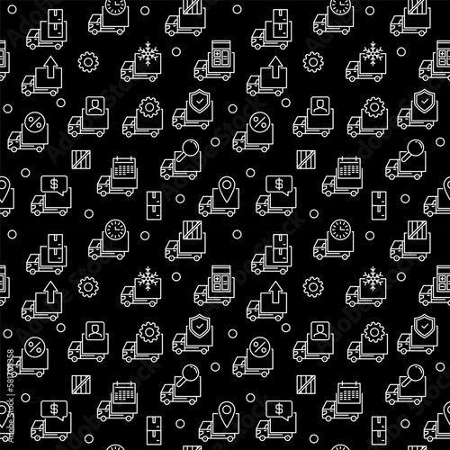 Trucks and Freight dark line seamless pattern. Vector background