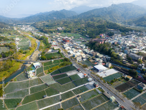 Top view of the strawberry field in Dahu in Miaoli of Taiwan