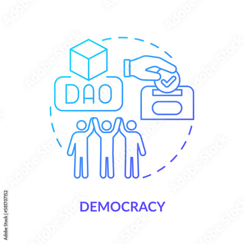 Democracy blue gradient concept icon. Make important decisions by voting. DAO characteristic abstract idea thin line illustration. Isolated outline drawing. Myriad Pro-Bold font used