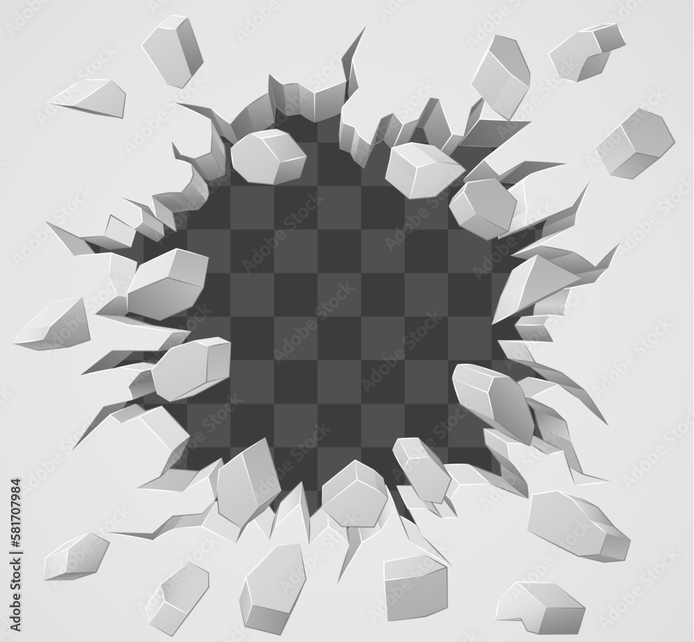 A wall background exploding with a hole breaking through it design - obrazy, fototapety, plakaty 
