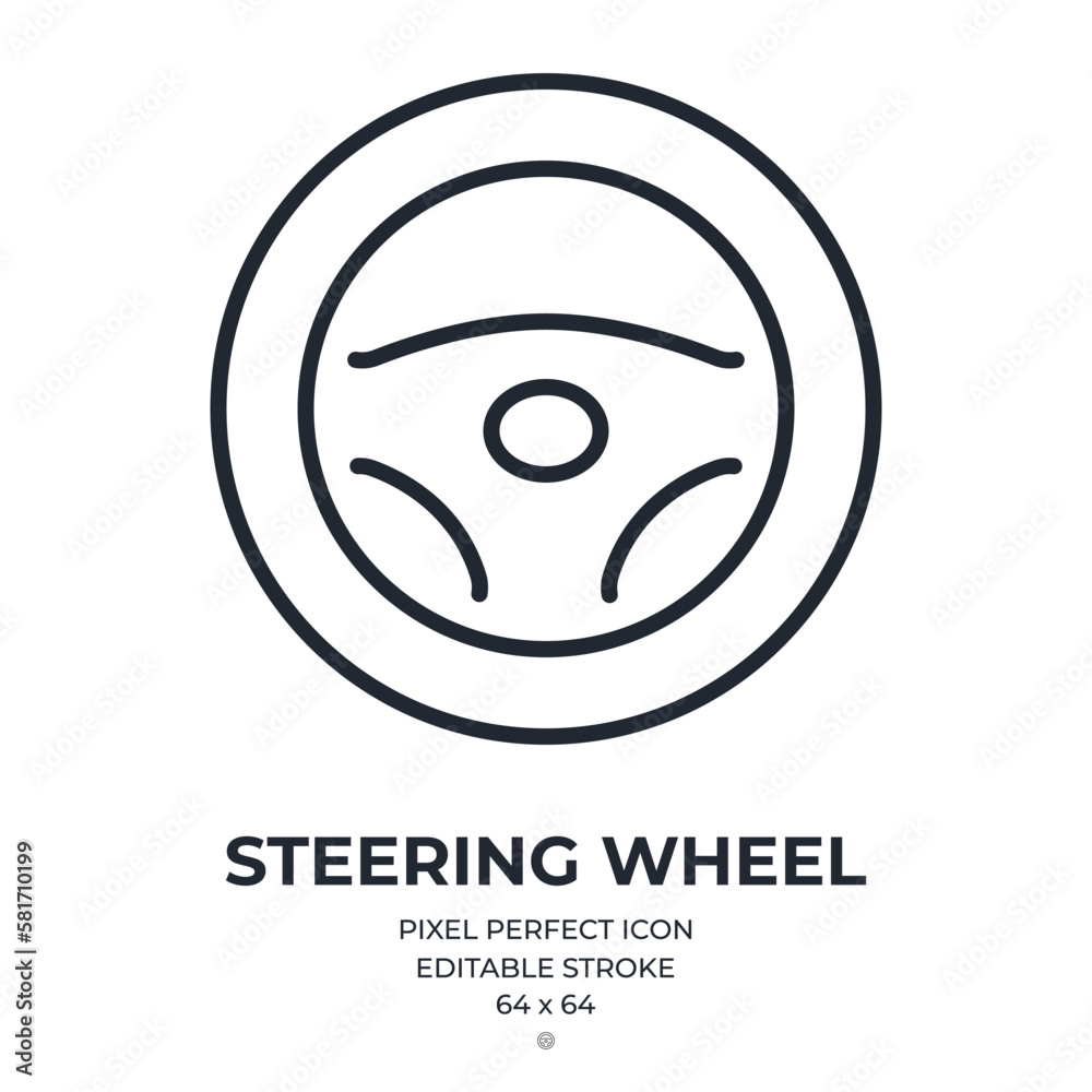 Steering wheel editable stroke outline icon isolated on white background flat vector illustration. Pixel perfect. 64 x 64. Steering wheel editable stroke outline icon isolated on white background flat vector illustration. Pixel perfect. 64 x 64.
