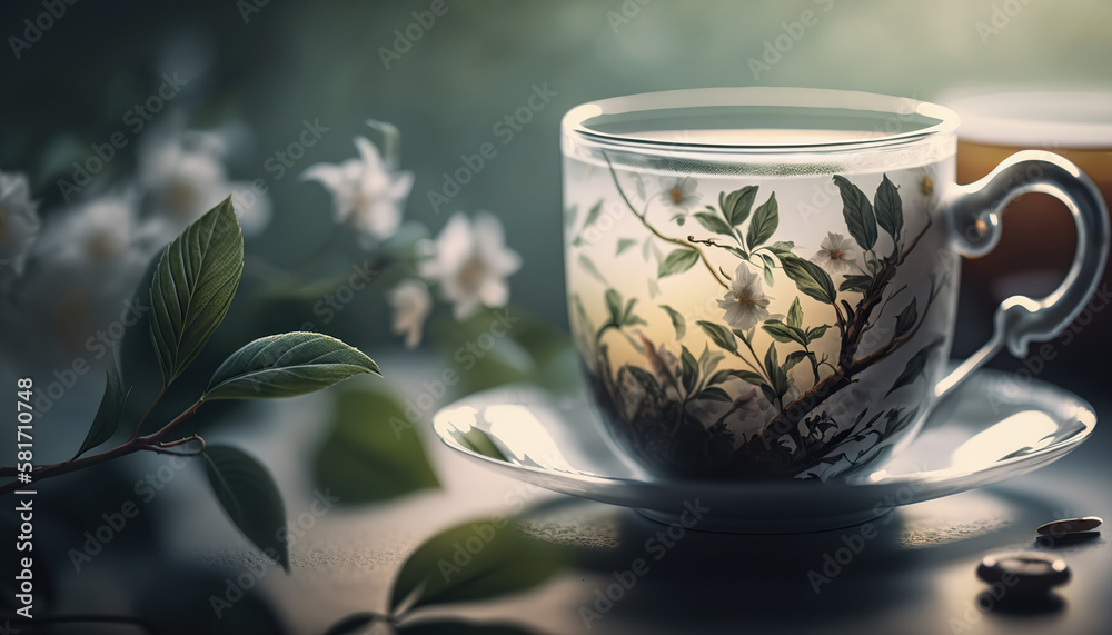Herbal tea illustration. Still life on cozy indoor background. AI generative image. Herbal tea illustration. Still life on cozy indoor background. AI generative image.