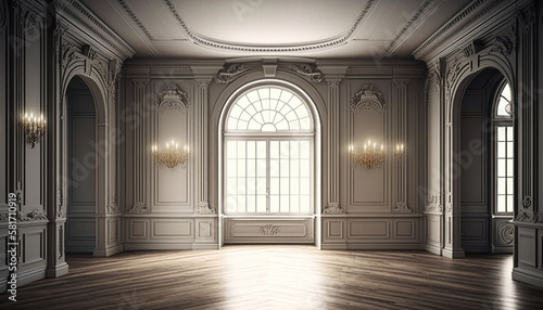Beautiful luxurious empty hall, modern interior indoor background. AI generative image.