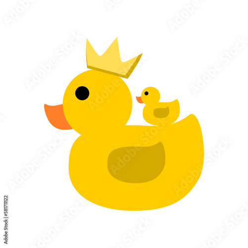 Cute king crown yellow duck cartoon icon flat vector design