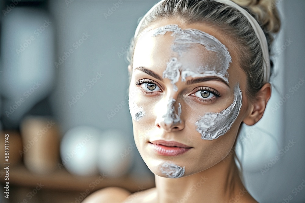 Beautiful Young Woman with Facial Mask, AI Generated Beautiful Young Woman with Facial Mask, AI Generated