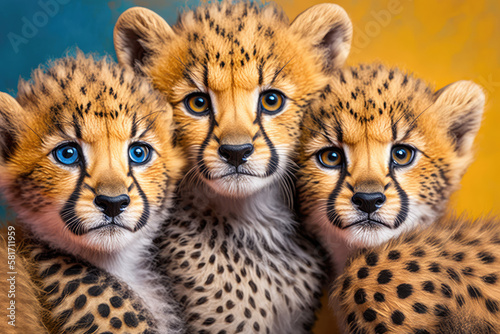 Cute cheetahs background, generative AI © Kien