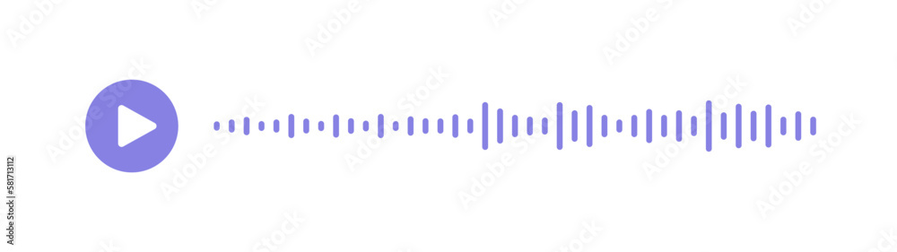 Voice messenger app record interface with play button. Audio speech spectrum noise. Mobile social network soundbar. Sound wave of chat. Equalizer icon with soundwave line. Vector illustration. Voice messenger app record interface with play button. Audio speech spectrum noise. Mobile social network soundbar. Sound wave of chat. Equalizer icon with soundwave line. Vector illustration.