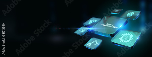 Concept of digitization of business processes and modern technology. Digital transformation. 3d illustration