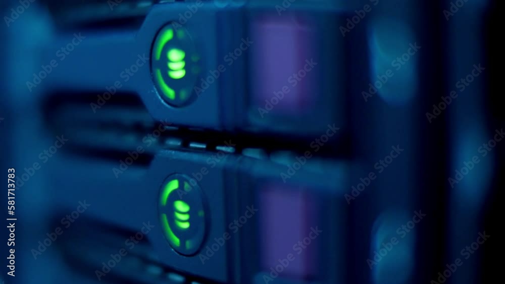 Close Up Server Rack Cluster in a modern Data Center Disk storage