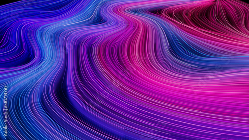 Colorful Lines Background with Purple, Blue and Pink Stripes. 3D Render. photo