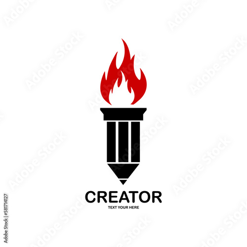 Creator design logo template illustration. there are pencil with fire