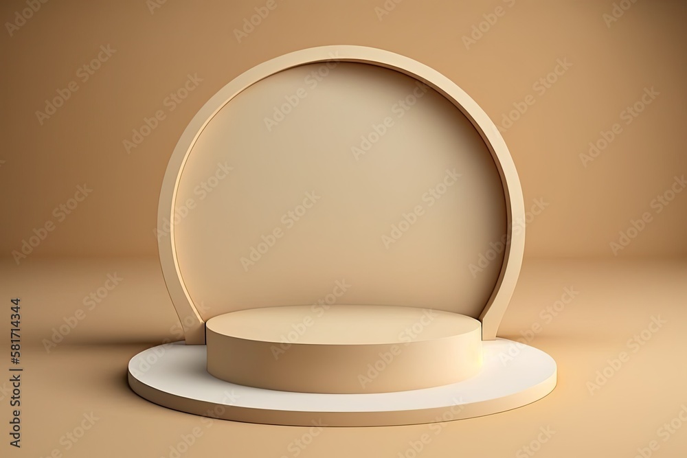 Presentation podium mockup in the shape of a circle with a cream background. Generative AI Presentation podium mockup in the shape of a circle with a cream background. Generative AI