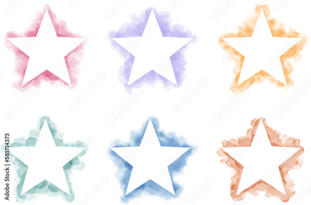 Set of hand painted watercolor star on a white background, Vector soft watercolor splatter background, Watercolor abstract shape isolated on white background, Paint splash