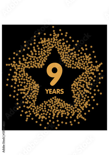 Star made of gold sequins star glitter on black background to celebrate happy 9th years anniversary