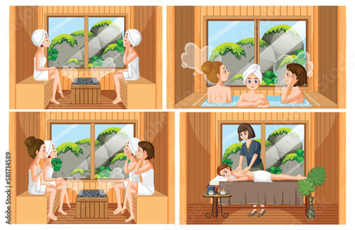 Collection of women enjoying steam room