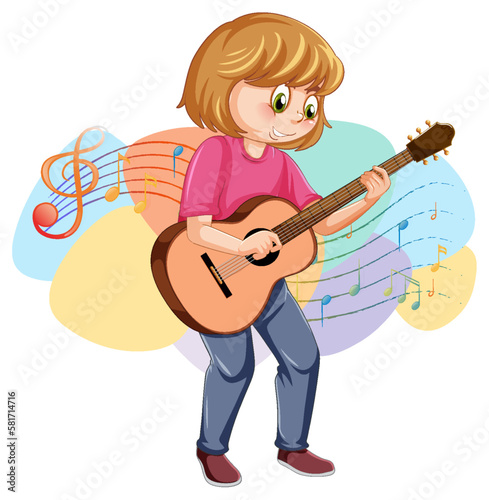A girl playing guitar cartoon