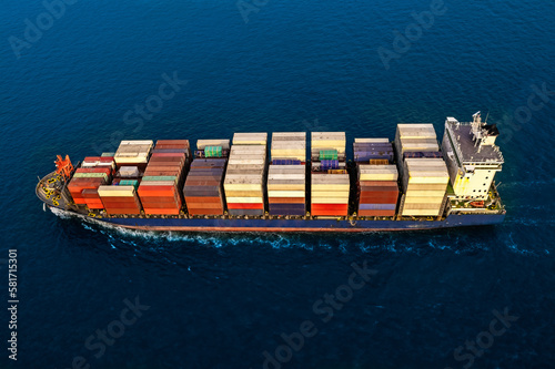 Canvas Print Aerial view container cargo ship in import export business commercial trade logistic and transportation