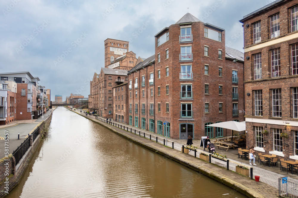Shrewsbury Shropshire united kingdom 20, October 2022 the historic steam mill buildings in cheshire a large riverside industrial complex now converted to business and residential use