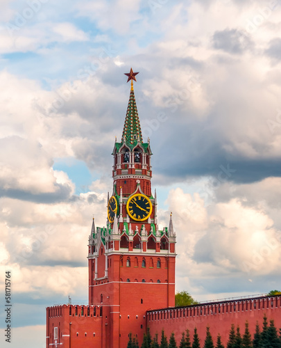 Clock on the Spasskaya Tower of the Moscow Kremlin photo