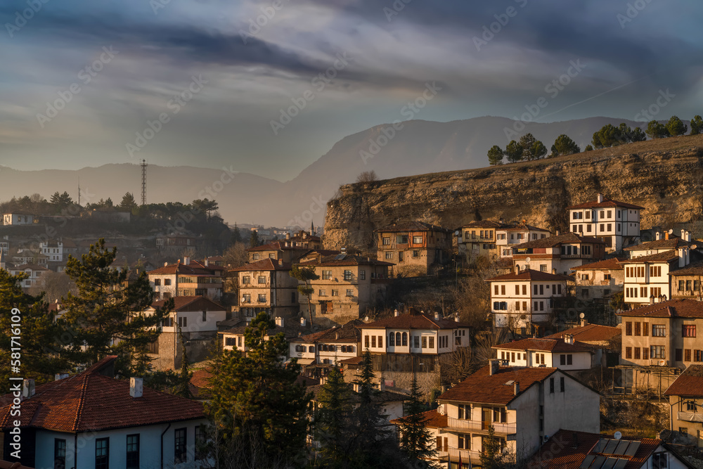 Panoramic view of city of Safranbolu at sunset, Karabuk, Turkey
