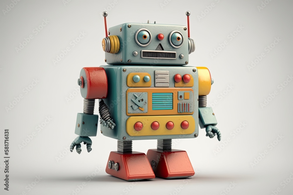 retro robot toy on a white background digital. Generative AI retro robot toy on a white background digital. Generative AI