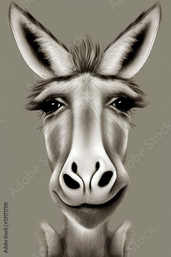 Miniature Donkey Portrait of head. Pencil drawing on a light plain background. generative AI © Alena Vilgelm