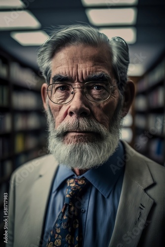 Professor in the Library Portrait. Generative AI