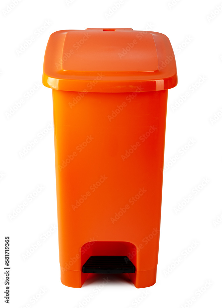 Orange plastic waste bin isolated on white Orange plastic waste bin isolated on white