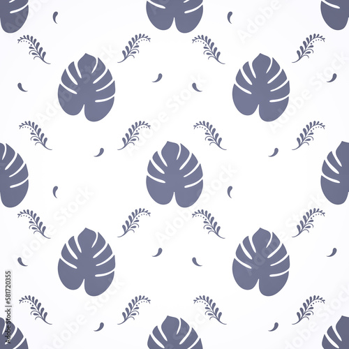 seamless pattern with purple grey monstera leaves on white background for cloth pattern ,baby fabric, pillowcase,towel ,floor tiles,wallpaper ,curtain,tiles pattern, home decoratingI,art design