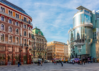 Plexiglas schilderij Wenen Stephansplatz en Graben in centrum Wenen  © Mistervlad