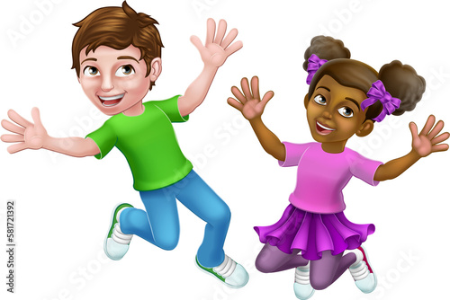 Jumping Girl and Boy Kids C...