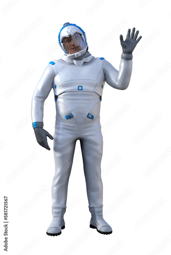 Cartoon male character in a white space suit standing and waving png Cartoon male character in a white space suit standing and waving png