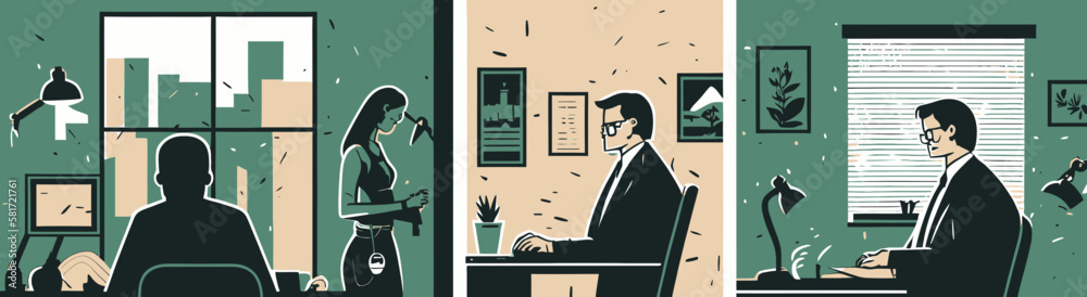 Working at the office vector illustration set Working at the office vector illustration set