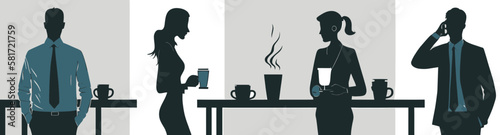 Office coffee break vector illustration set