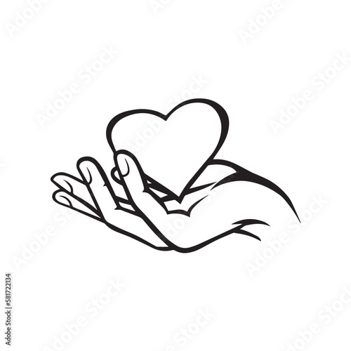 heart in hands. vector illustration. love symbol icon or sign. logo help. heart in hand.  beautiful female hand holds a heart