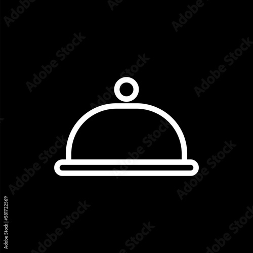 Covered with a tray of food line icon  isolated on black background