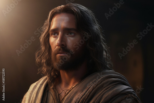 A portrait of Jesus Christ. Son of Man. Generative AI © Carmelo