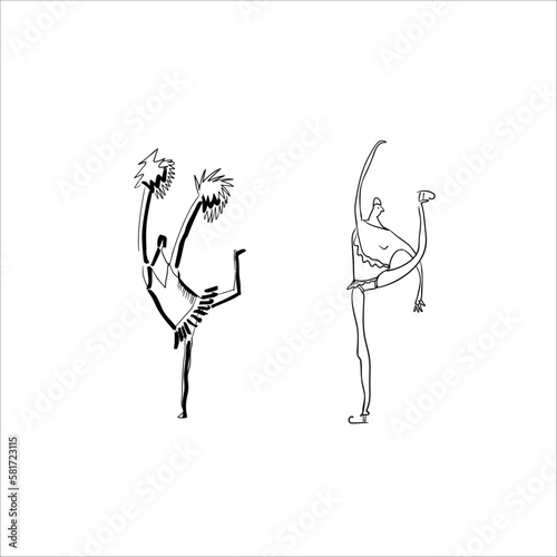 Illustration of  cheerleader with pom poms and girl skating on ice